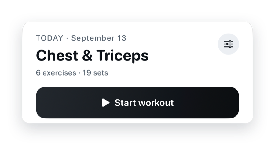 Today's workout: Chest and Triceps, 6 exercises, 19 sets