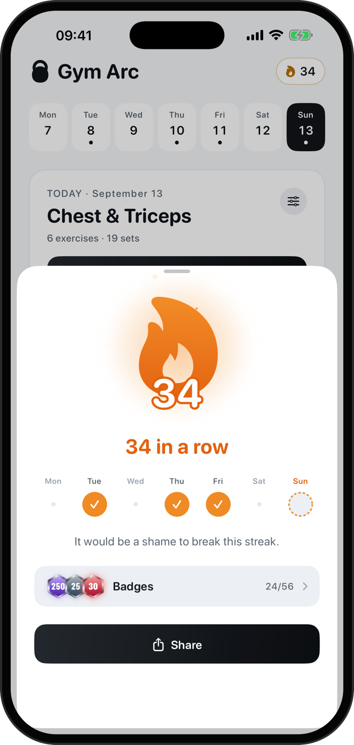 A 34 workout streak