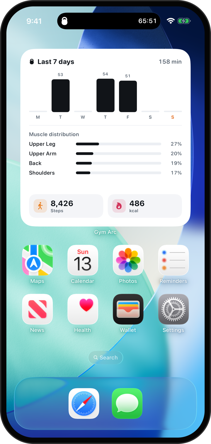 Gym Arc widgets on the Home Screen